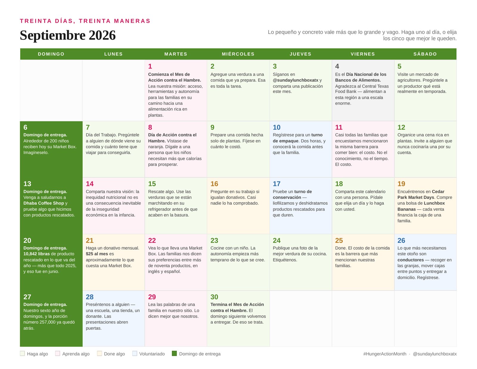 Calendario del Mes de Acción contra el Hambre, septiembre de 2026